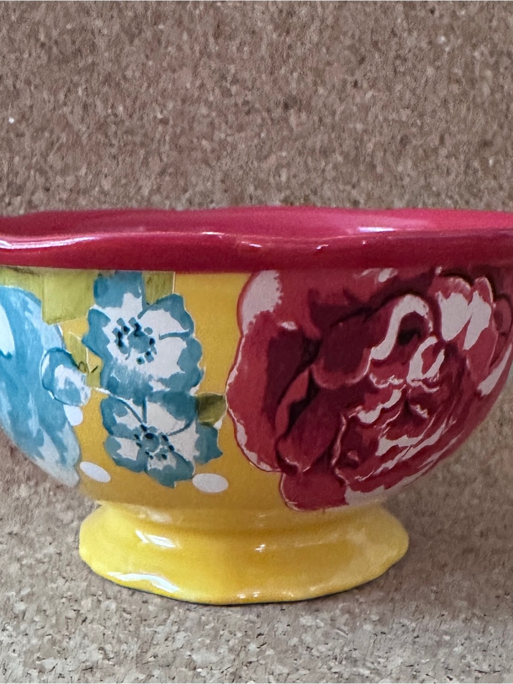 The Pioneer Woman "Blossom Jubilee" yellow footed bowl.